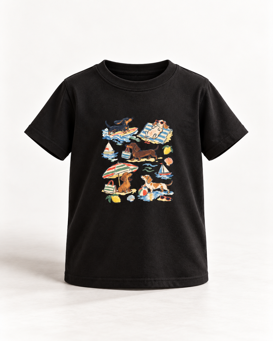 Dackelgeschichten vom Meer Kinder-T-Shirt – Verspieltes Strandmotiv