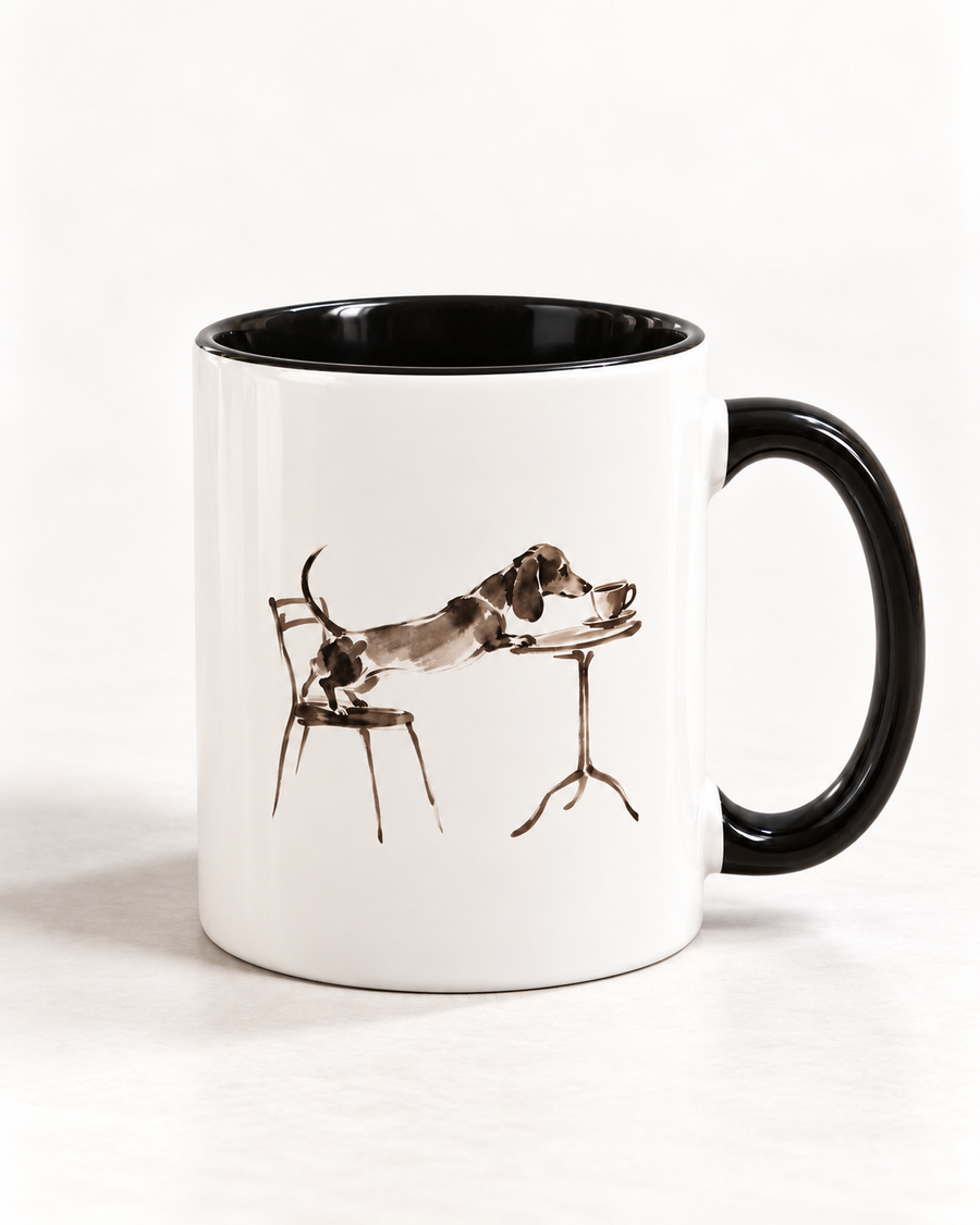 Café-Dackel Tasse – Minimalistischer Zweifarben-Becher