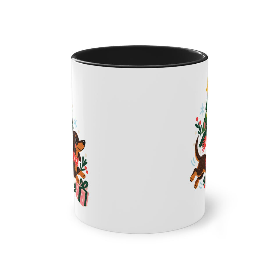Weihnachtsflitzer-Dackel Tasse – Festlicher Zweifarben-Becher