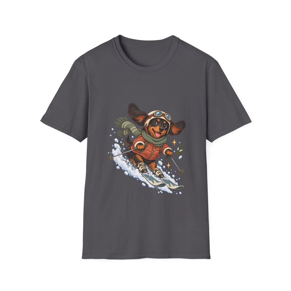 Ski-Pfoten-Dackel T-Shirt – Winterabenteuer