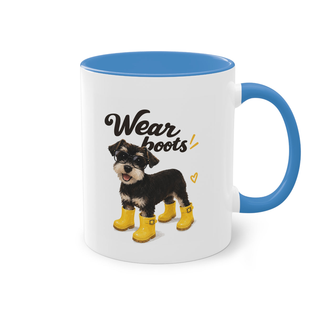 Dog Mom Coffee Mug — Cute Puppy in Rain Boots Two-Tone 11oz