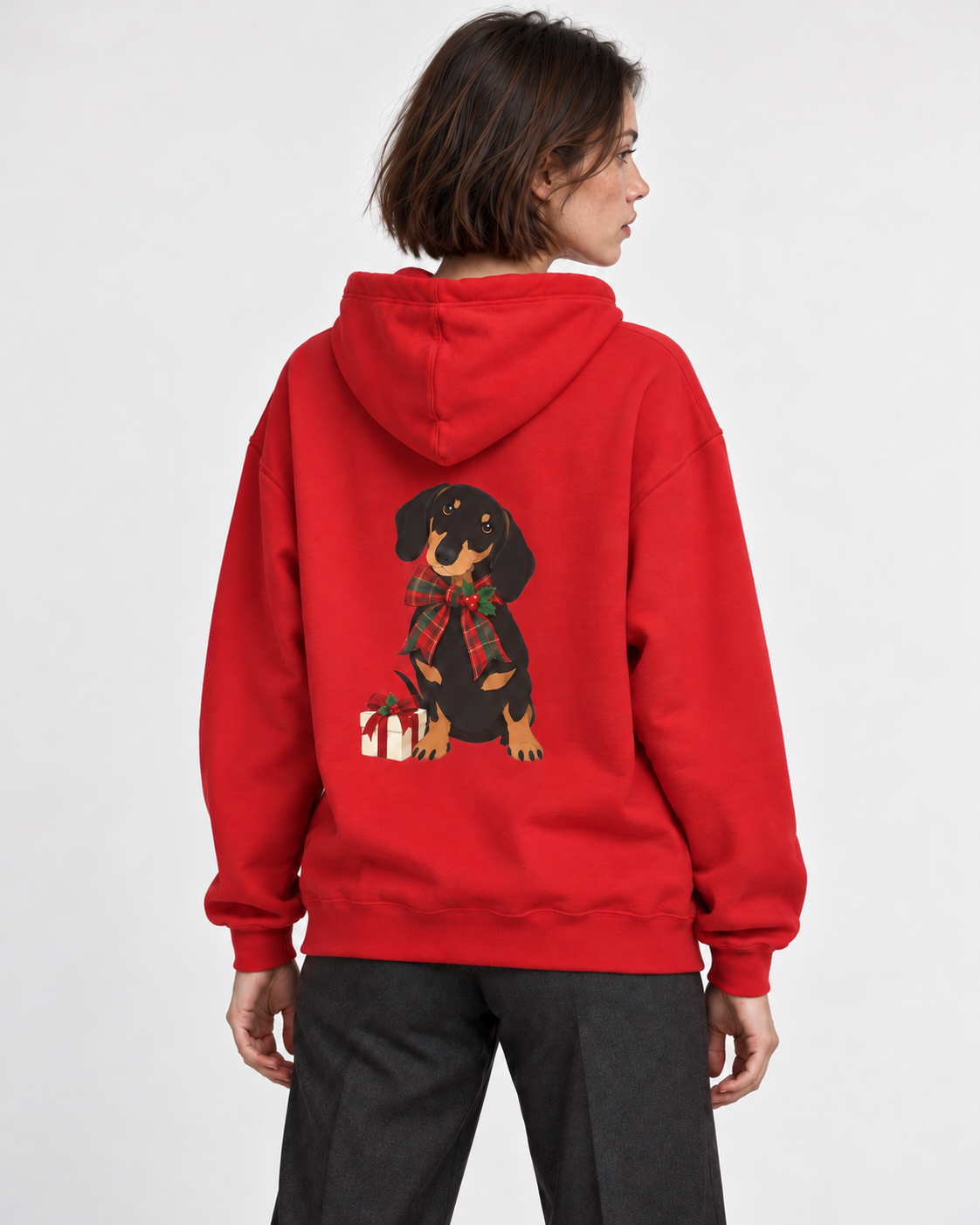 Weihnachts-Dackel-Hoodie – Kuschelig mit Schal und Geschenk