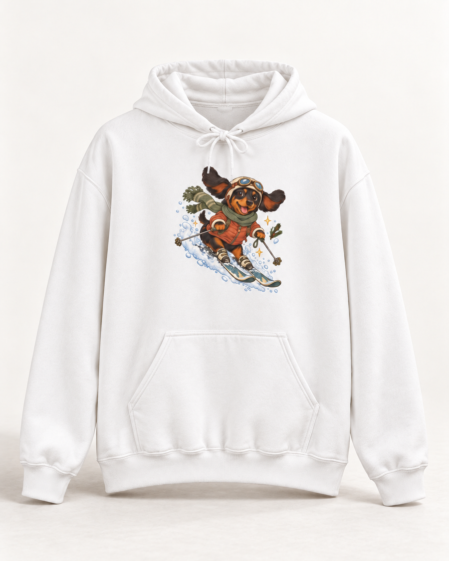 Ski-Pfoten-Dackel Hoodie – Kuscheliger Winterbegleiter