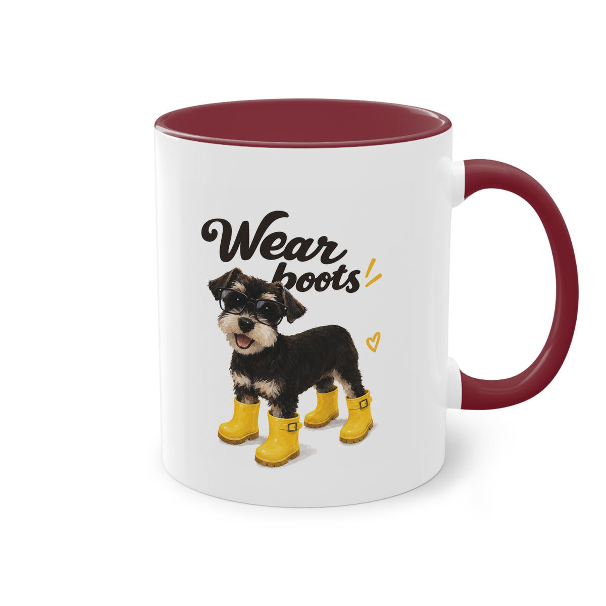 Dog Mom Coffee Mug — Cute Puppy in Rain Boots Two-Tone 11oz