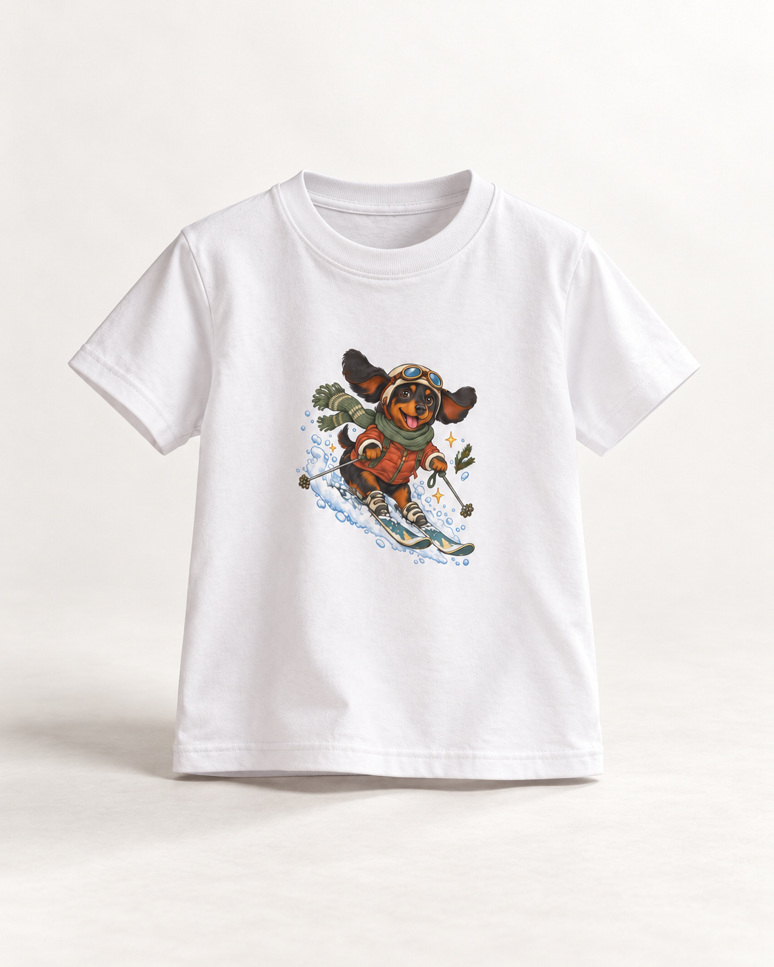 Ski-Pfoten-Dackel Kinder-T-Shirt – Verschneites Abenteuer