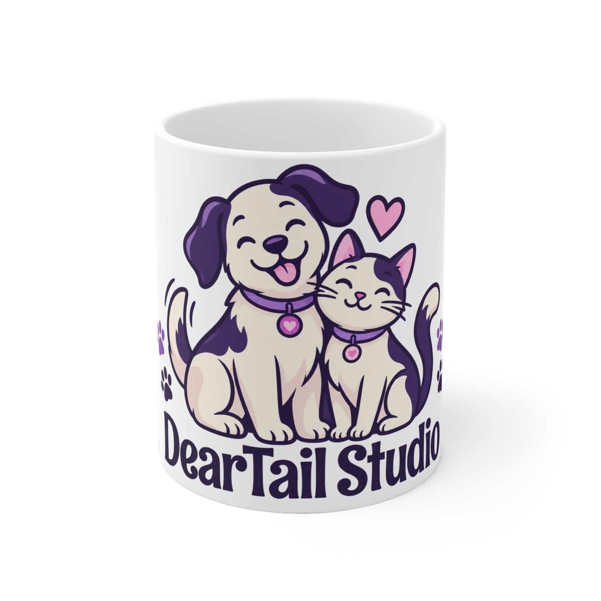 Cute Dog & Cat Ceramic Mug — 'DearTail Studio' Pet Lover Coffee Cup