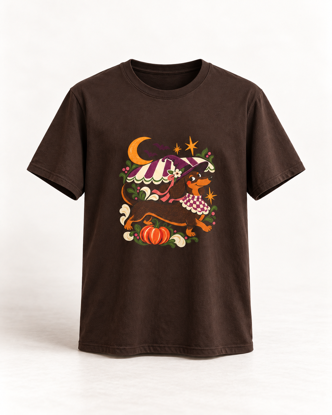 Mondlicht-Dackel T-Shirt – Halloween-Hexenmotiv