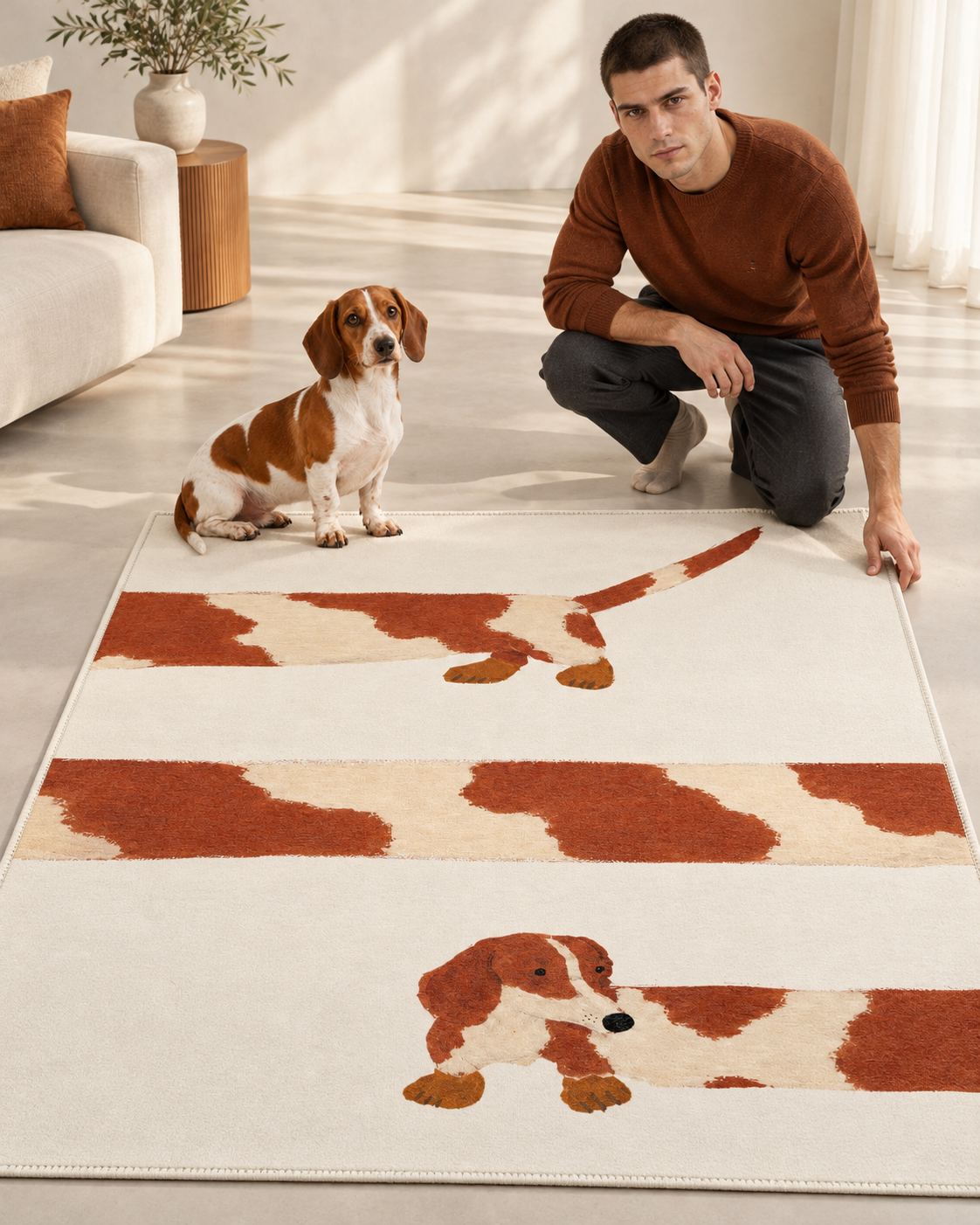 Getupfter Dackel-Teppich – Weiches Chenille mit Dackelmotiv