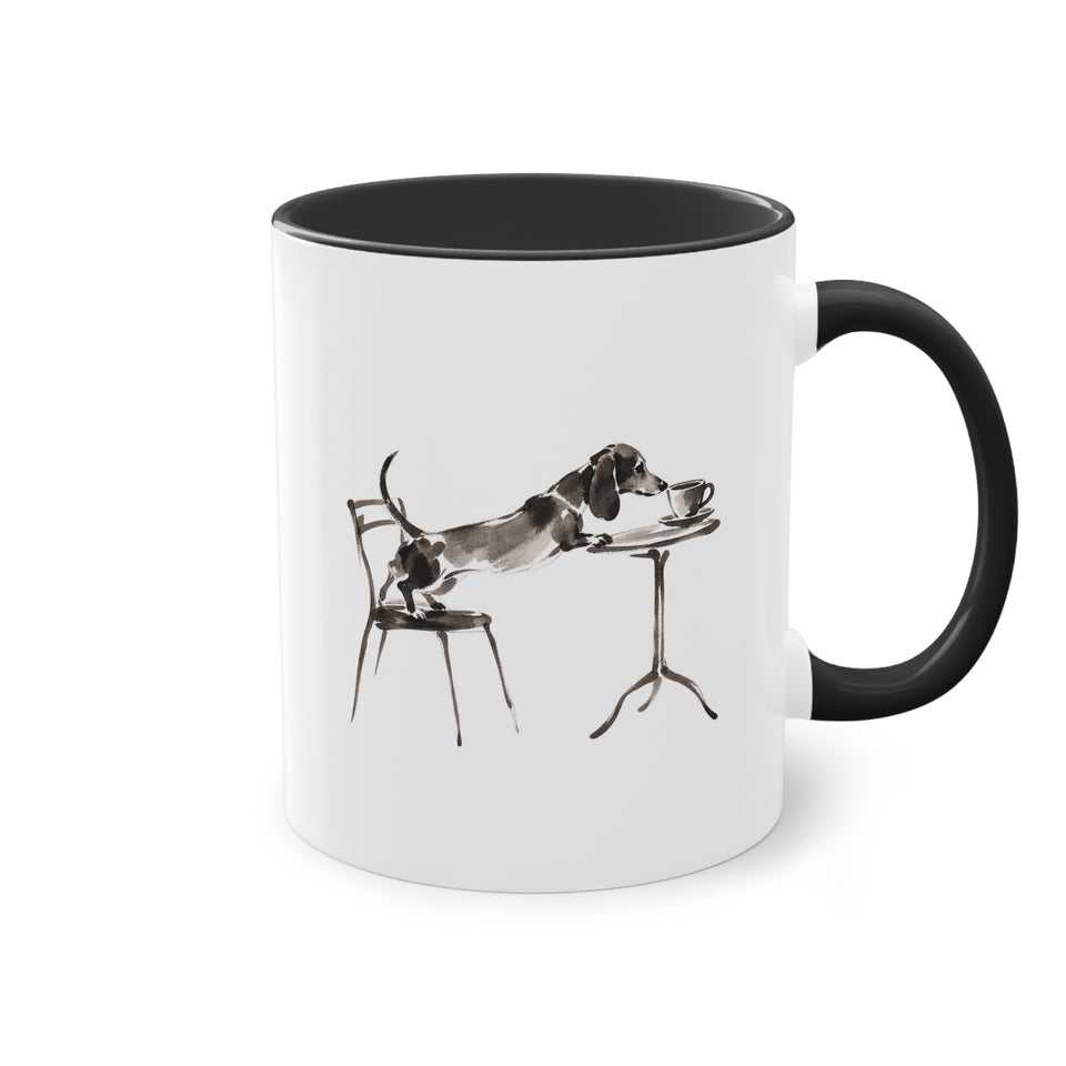 Café Dachshund Mug – Minimalist Two-Tone Cup