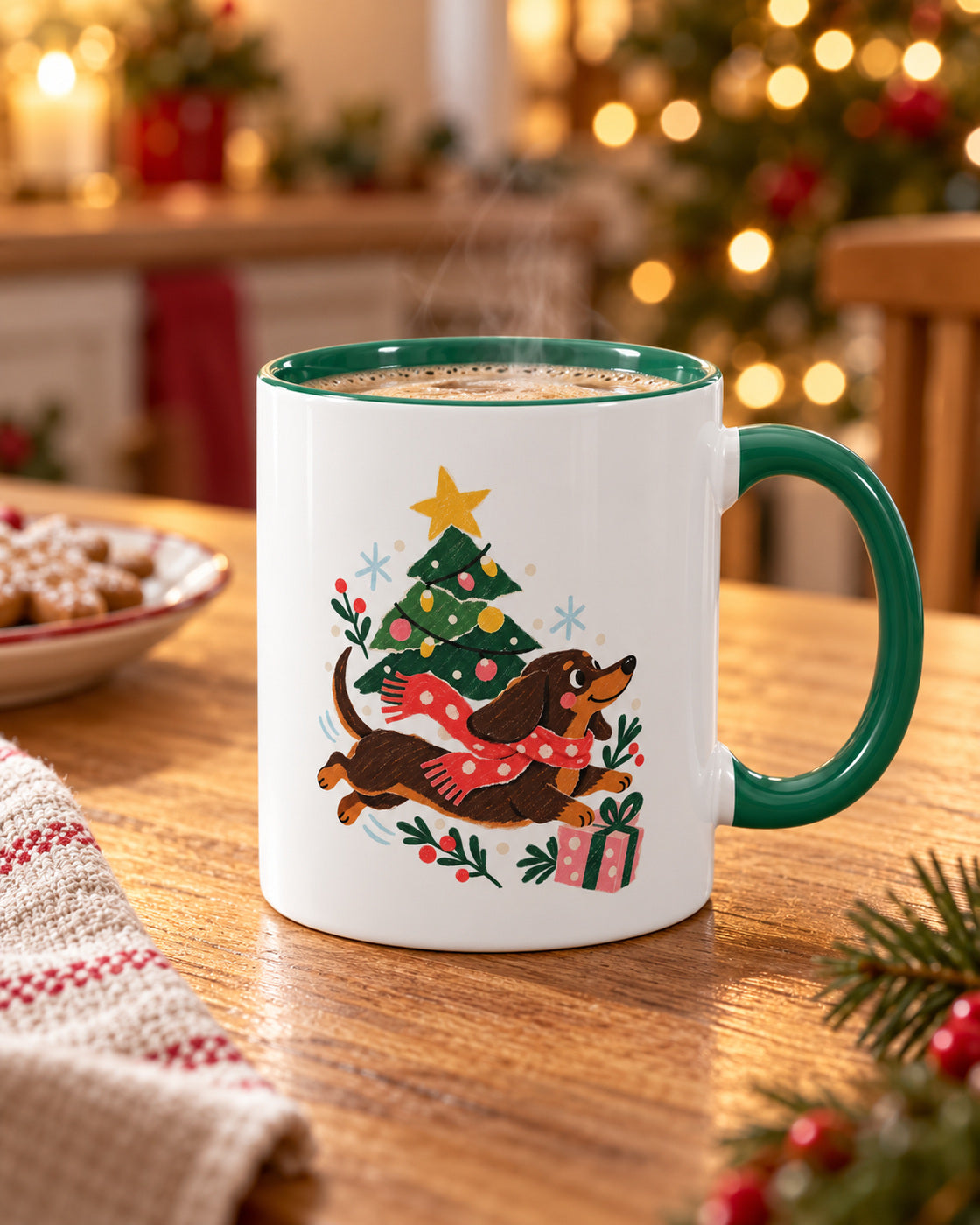 Weihnachtsflitzer-Dackel Tasse – Festlicher Zweifarben-Becher