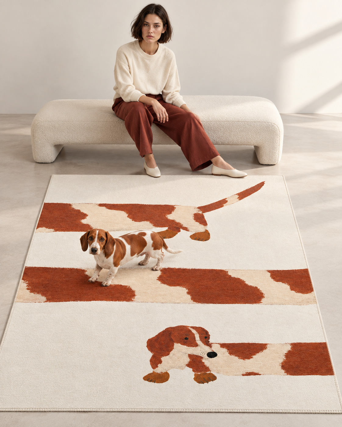 Getupfter Dackel-Teppich – Weiches Chenille mit Dackelmotiv