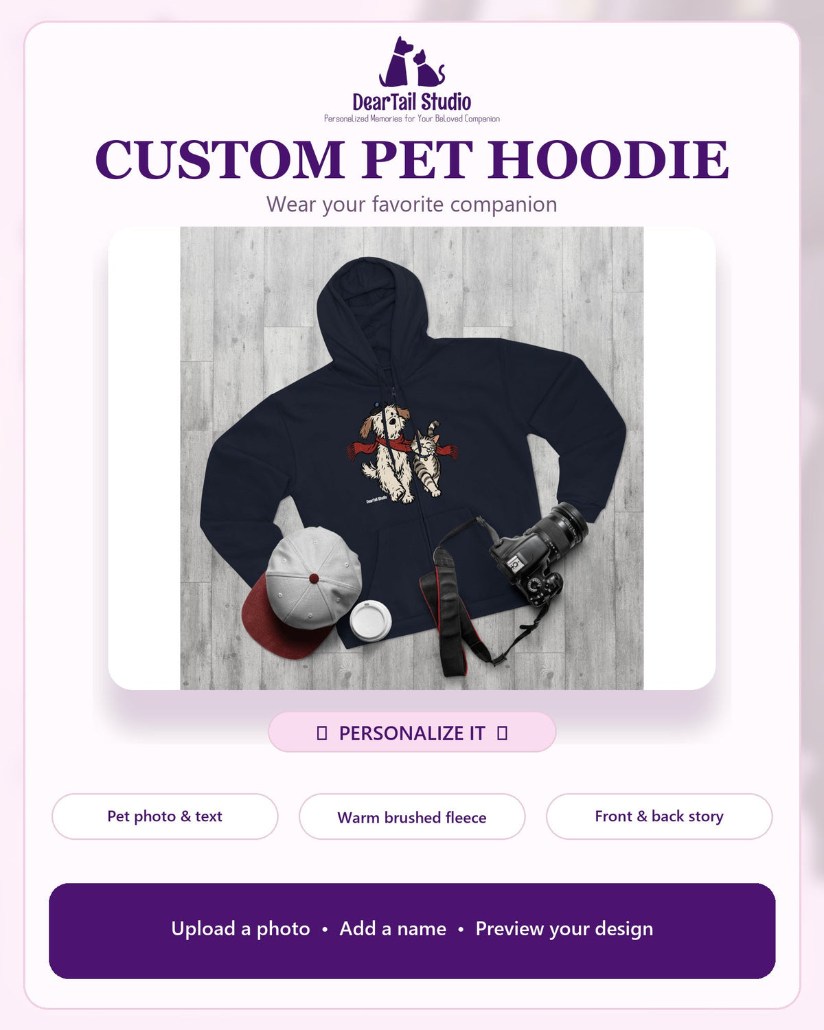 Personalised adult pet hoodie by DearTail Studio