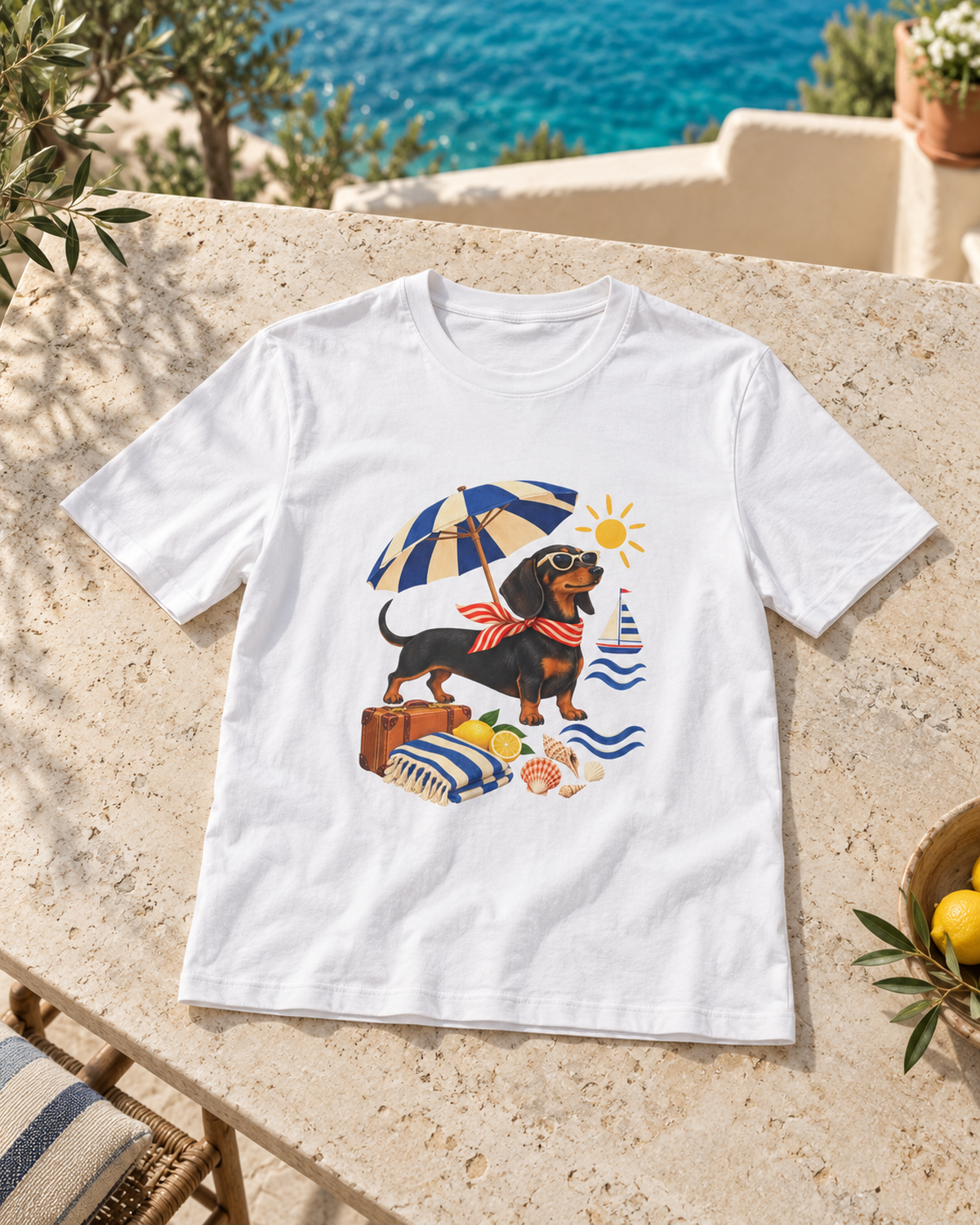 Strandpfoten-Dackel T-Shirt – Sonniges Urlaubsmotiv