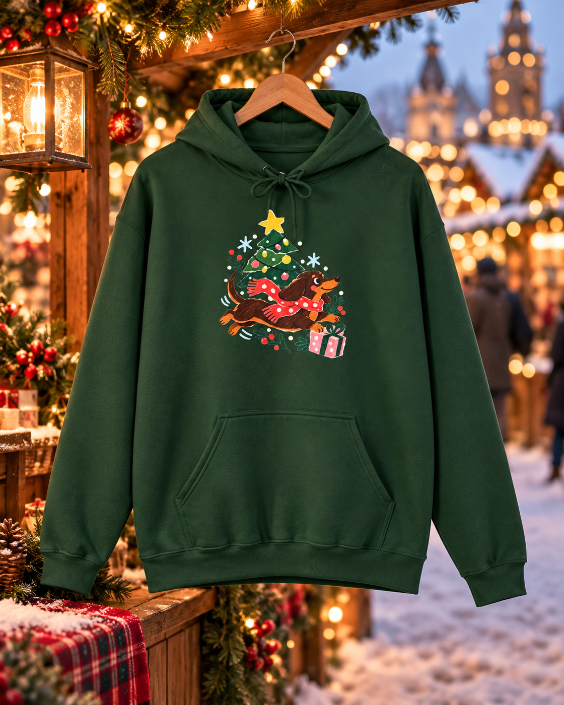 Christmas Dasher Dachshund Hoodie – Cozy Festive Companion