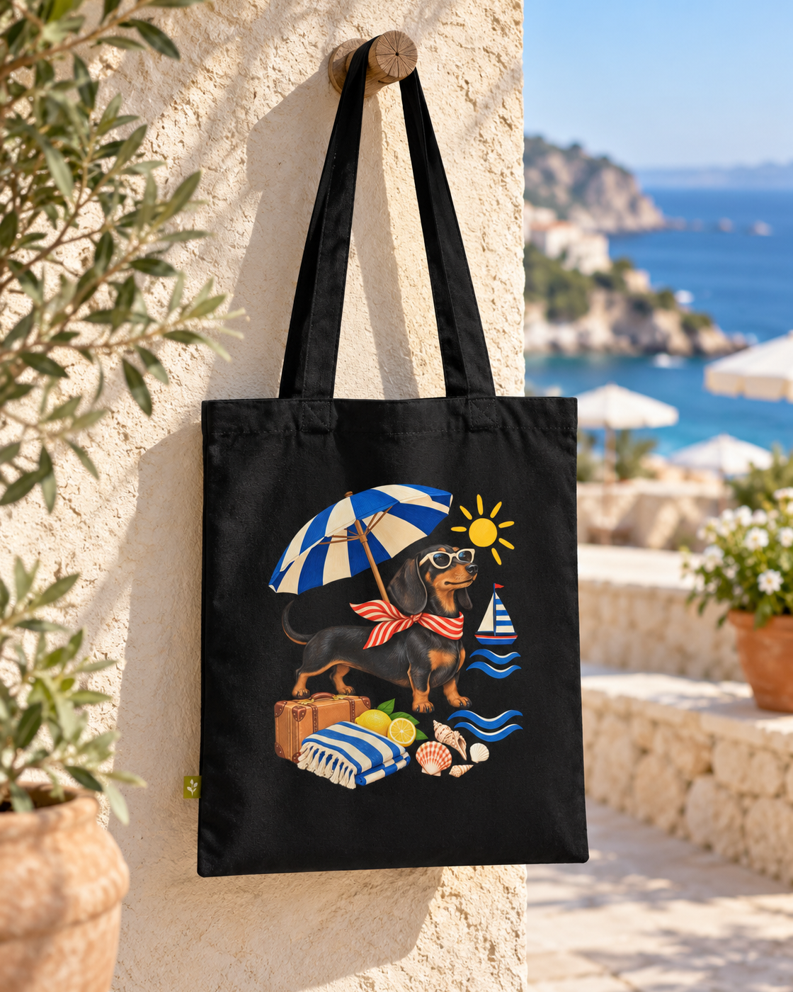 Beach Paws Dachshund Tote – Organic Cotton Summer Bag