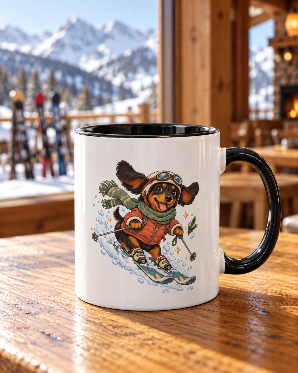 Ski Paws Dachshund Mug – Winter Two-Tone Cup