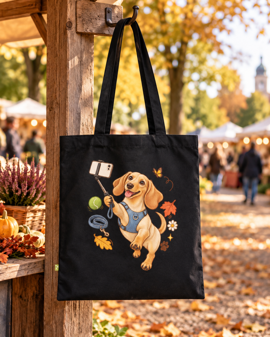 Selfie Dachshund Tote – Organic Cotton Everyday Bag
