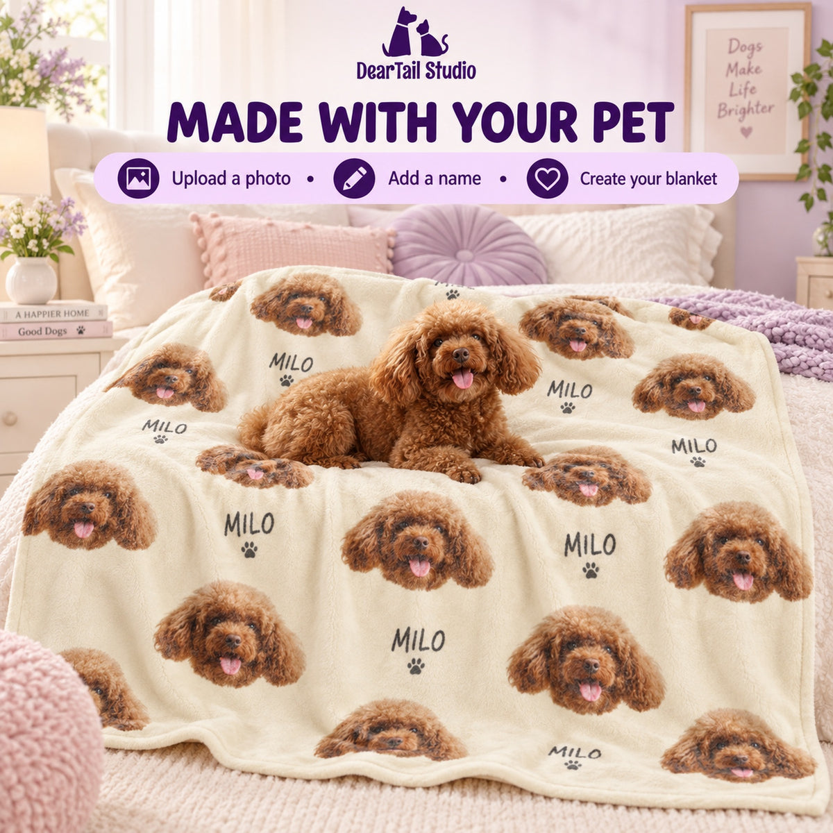 Custom dog photo flannel blanket lifestyle image