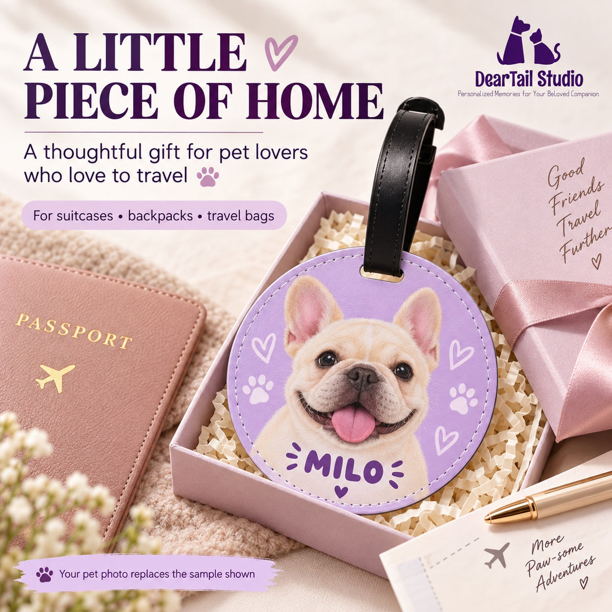 Personalized pet photo luggage tag gift for pet lovers and travellers