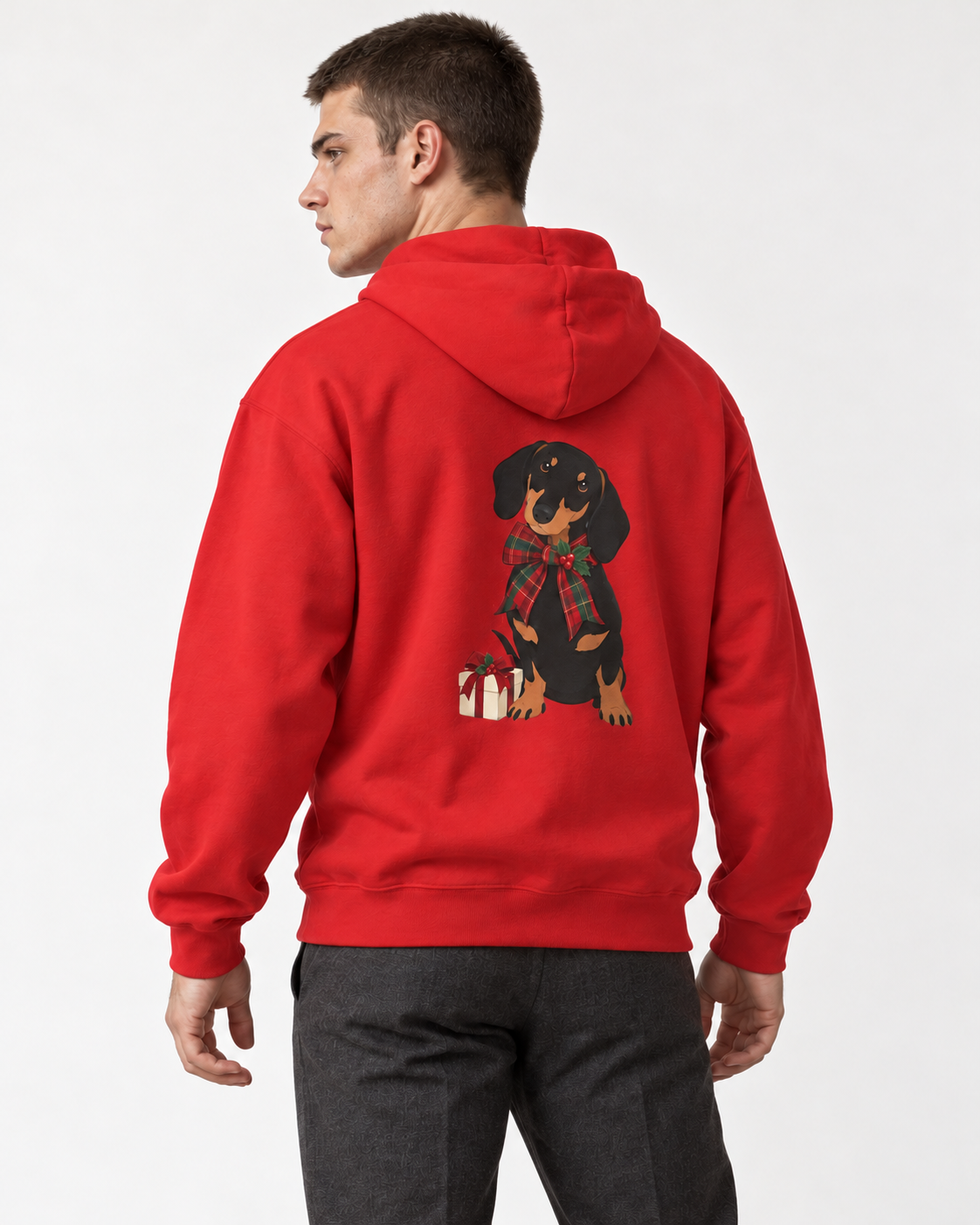 Weihnachts-Dackel-Hoodie – Kuschelig mit Schal und Geschenk