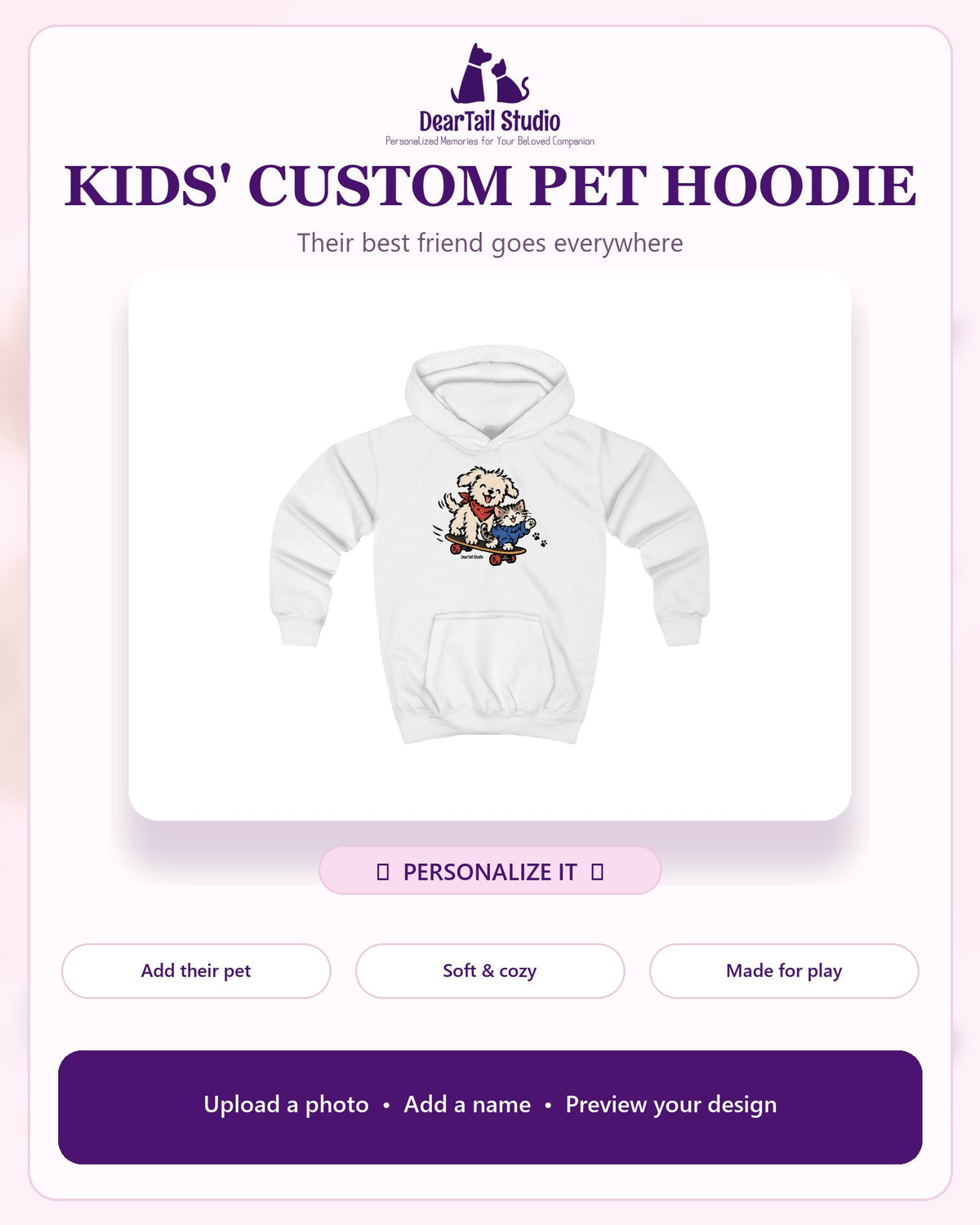 Personalised kids pet hoodie by DearTail Studio