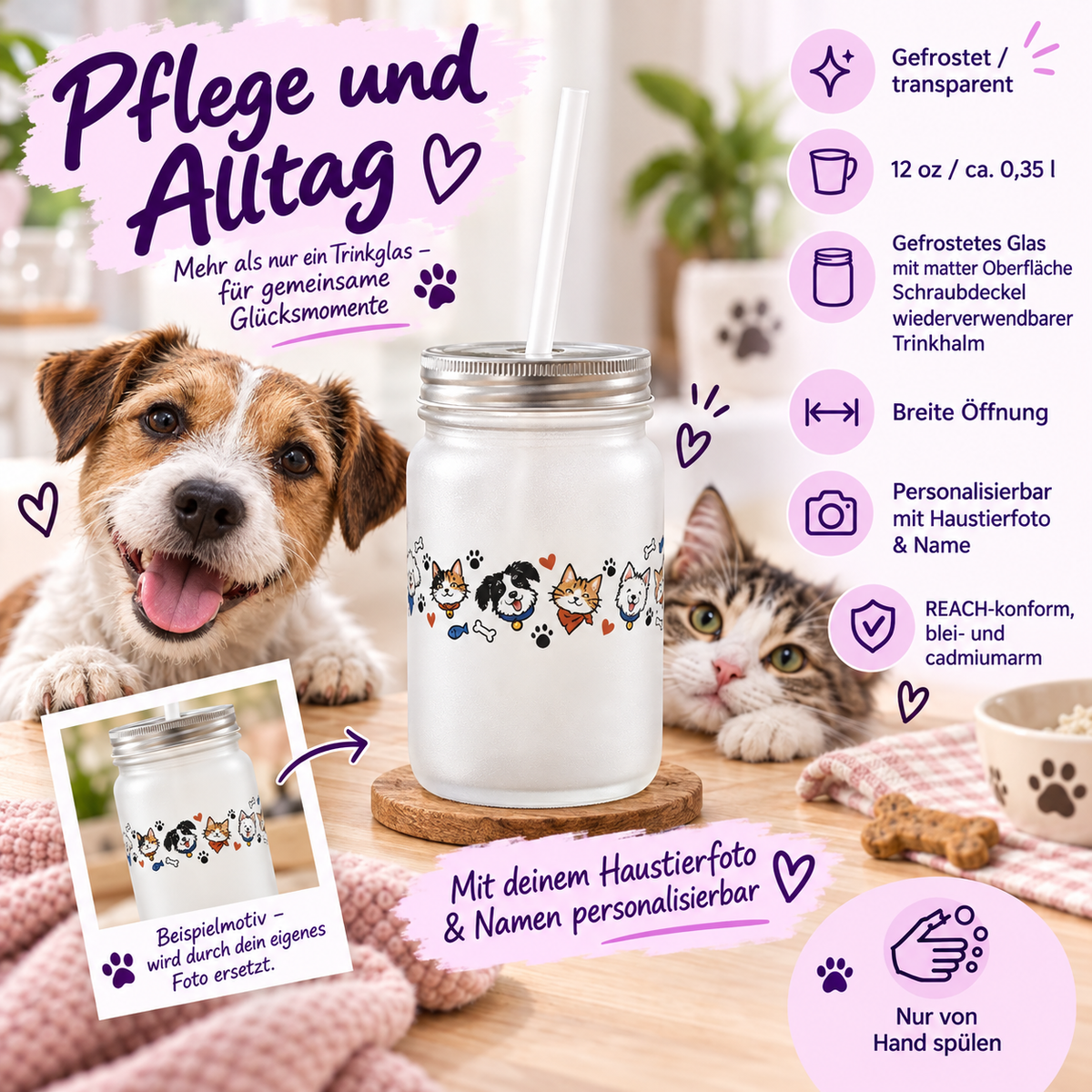 Personalisiertes Mason-Jar-Trinkglas mit Haustierfoto – Bild 6 von 6