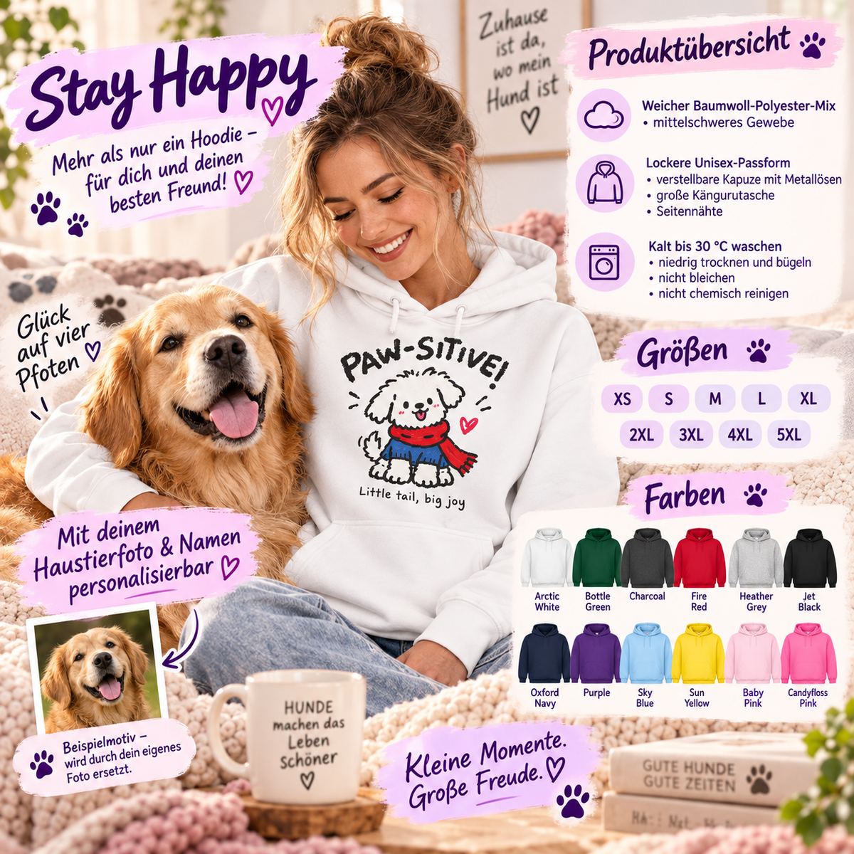 Personalisierter Stay Happy Haustier-Hoodie – Bild 1 von 6