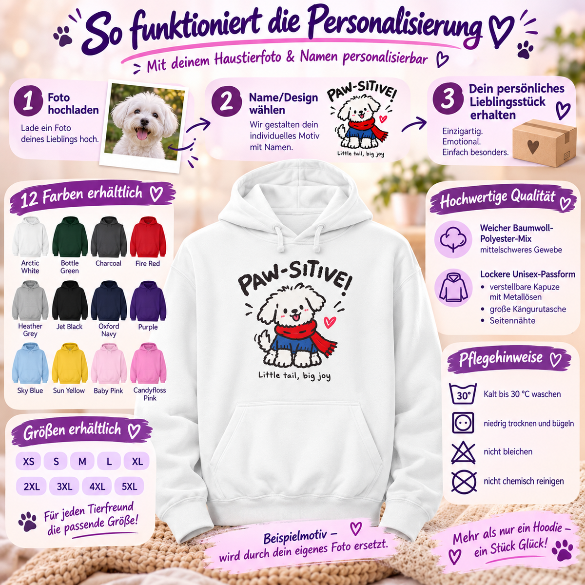Personalisierter Stay Happy Haustier-Hoodie – Bild 2 von 6