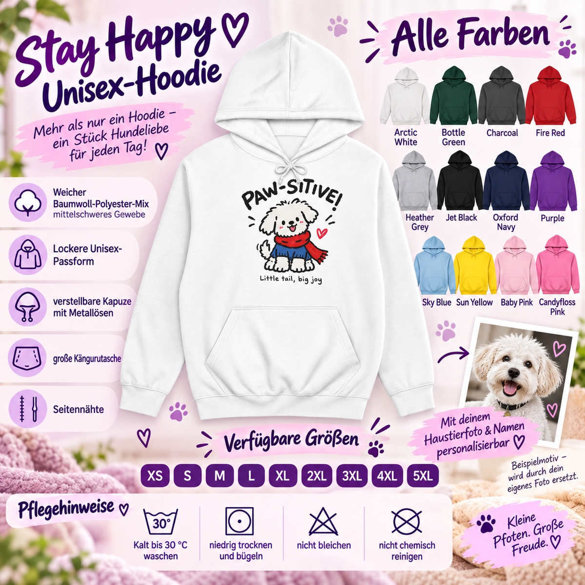 Personalisierter Stay Happy Haustier-Hoodie – Bild 3 von 6
