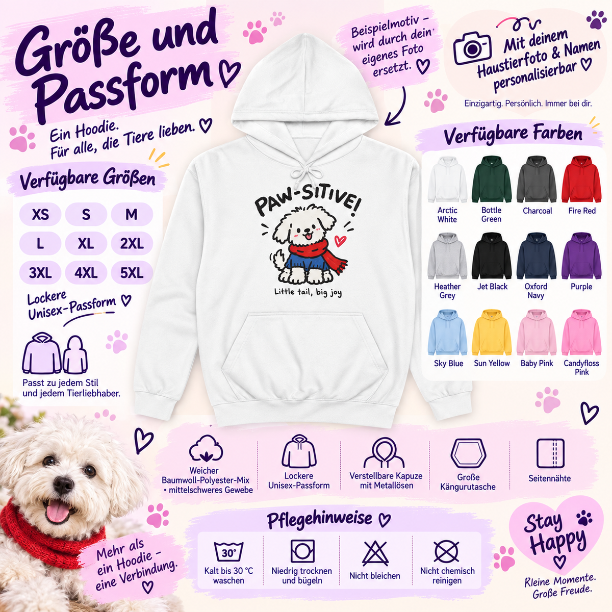 Personalisierter Stay Happy Haustier-Hoodie – Bild 5 von 6