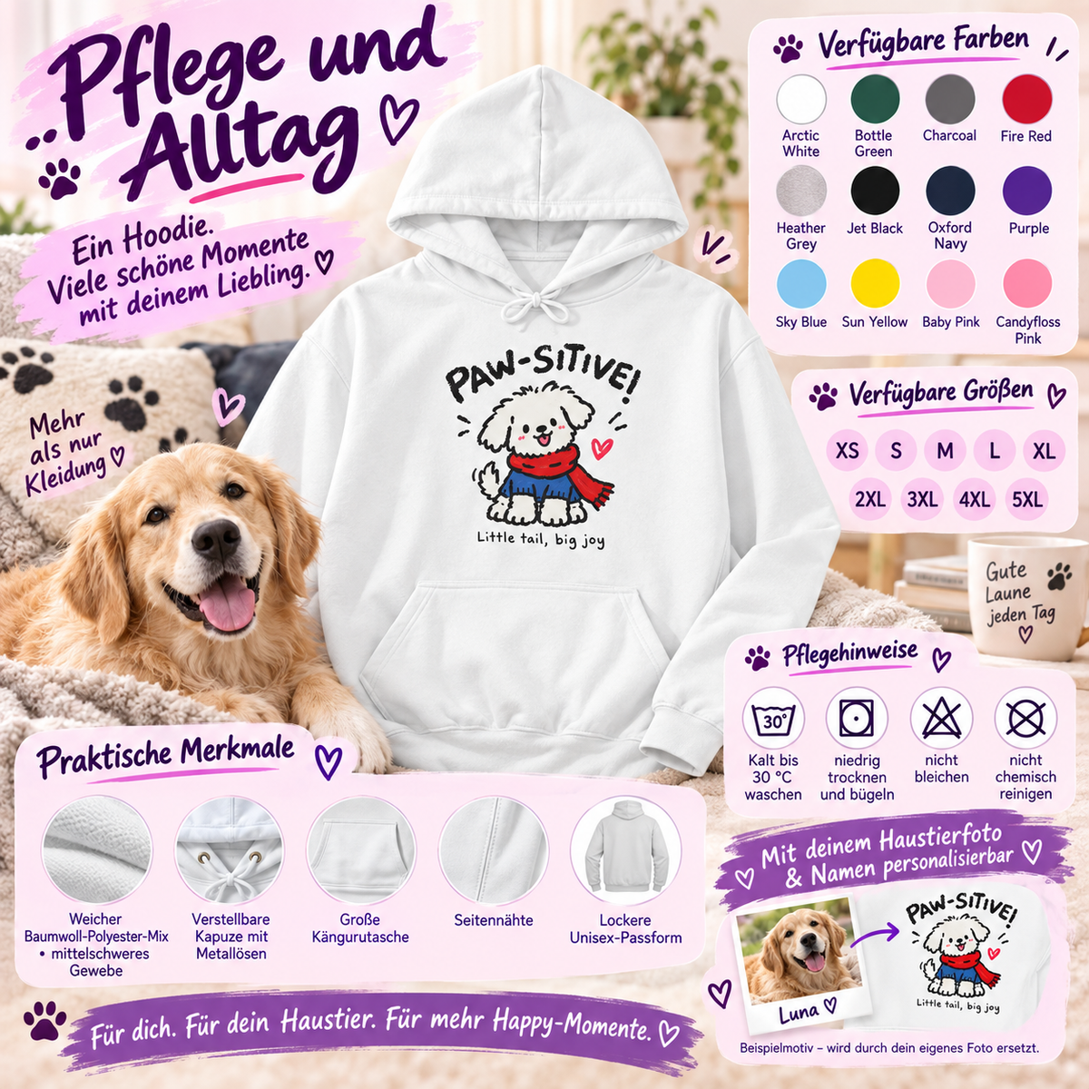 Personalisierter Stay Happy Haustier-Hoodie – Bild 6 von 6