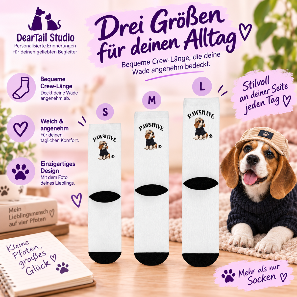 Personalisierte Haustier-Fotosocken – Größen S M L