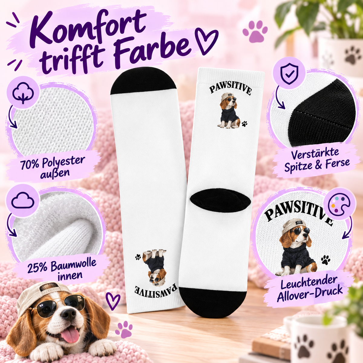 Personalisierte Haustier-Fotosocken – Material und Verarbeitung