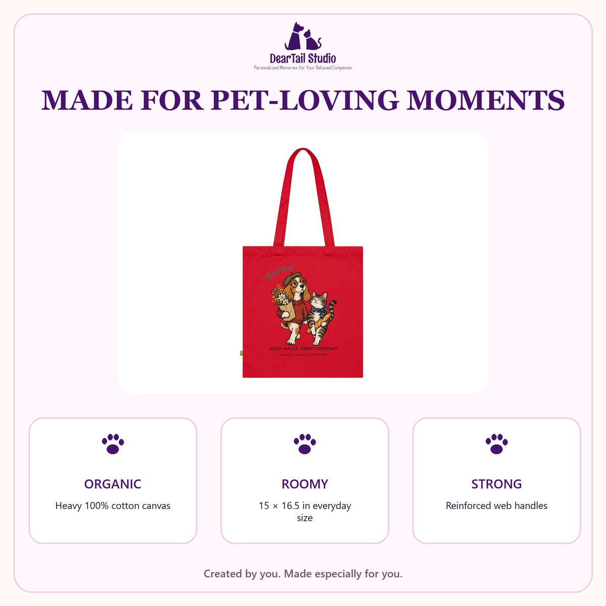 Personalised organic cotton tote features
